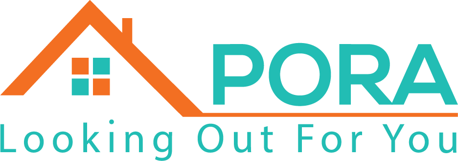 PORA logo featuring a house silhouette and the slogan "Looking Out For You," representing community support and trust in plumbing services by Edge Plumbing for the Pora area.